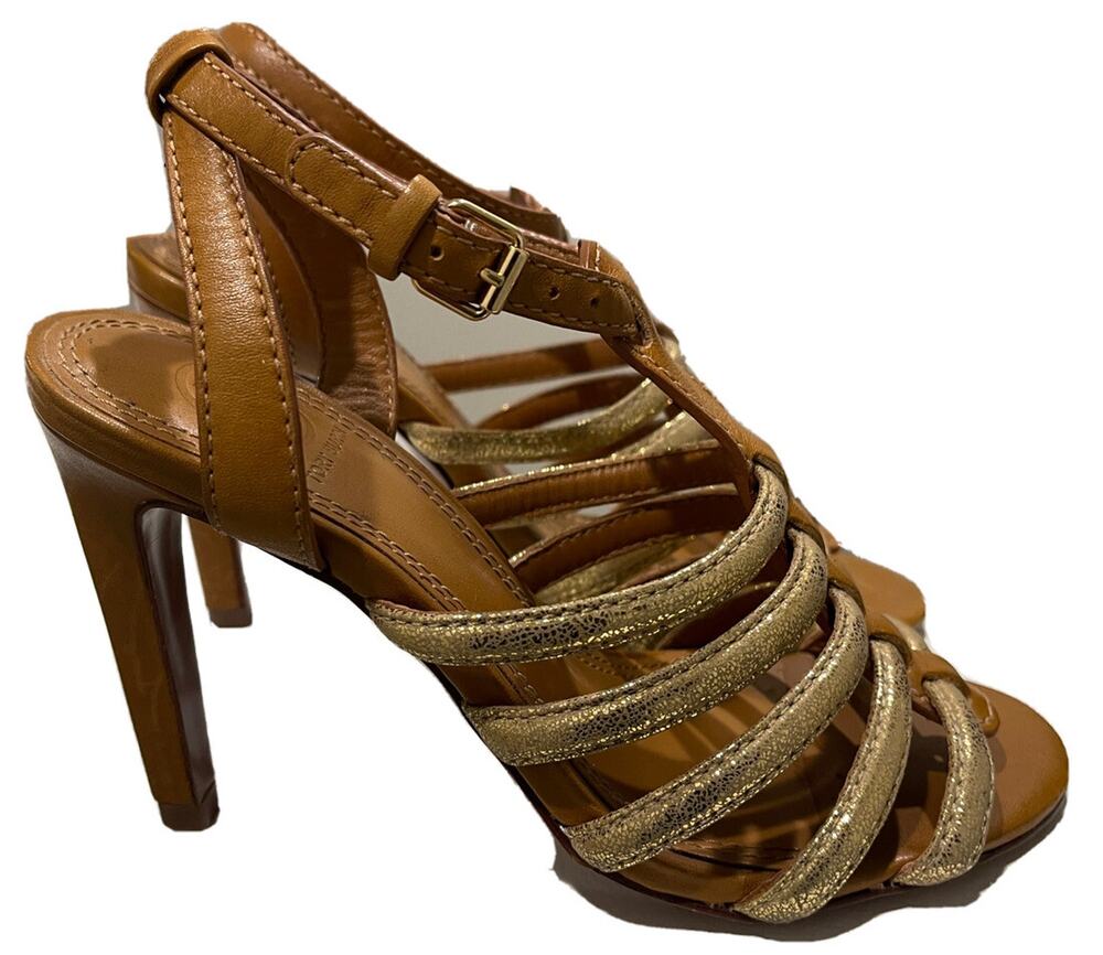 Tory Burch Leather Brown Gold Women’s Heel Sandals size: us 5.5
